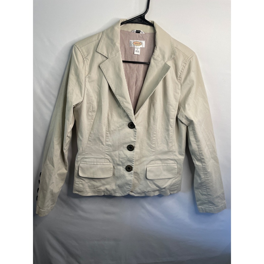 Talbots Women Beige Cotton Blend Stretch Three Button Blazer Size 6